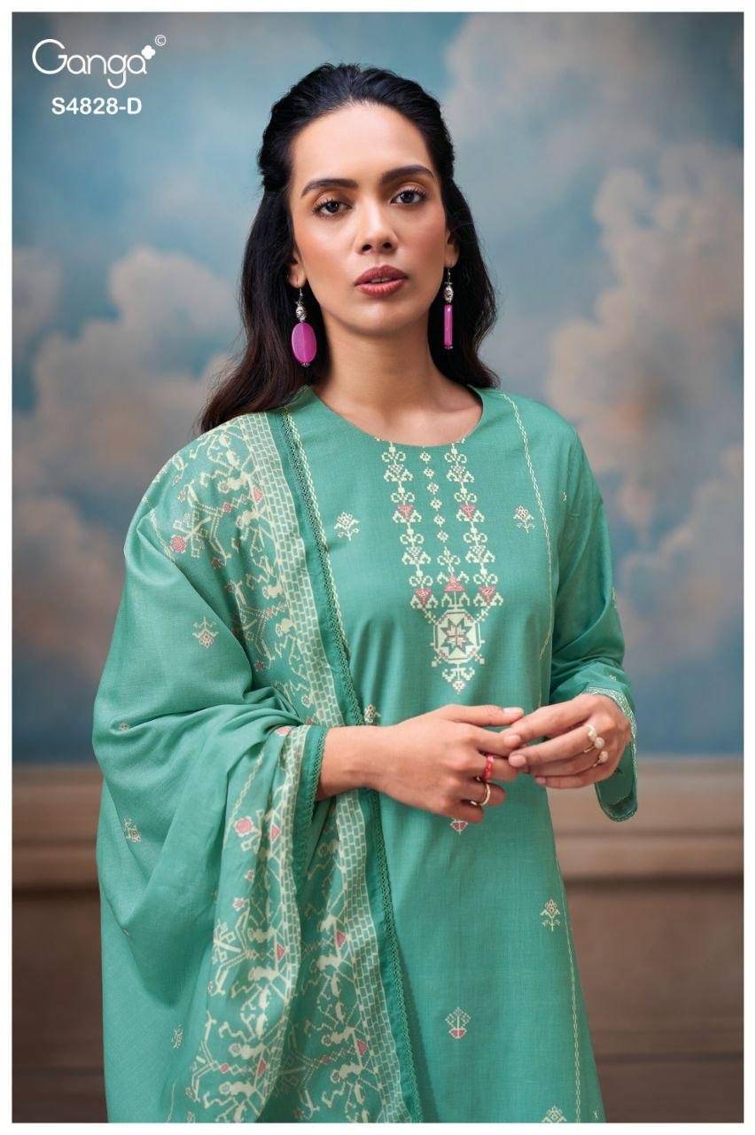 RIYANSHI 4828 By GANGA 4828 A TO 4828 D Beautiful Festive Suits Stylish Colorful Fancy Casual Wear & Ethnic Wear PREMIUM COTTON Dresses At Wholesale Price